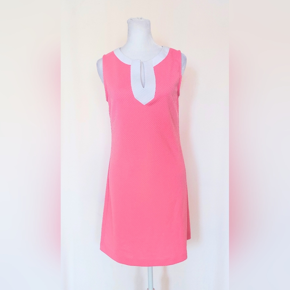Pure Amici V Neck Textured Shift Dress Size XS Pink White
